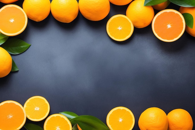 Photo gratuite un cadre d'oranges et d'oranges coupées sur fond noir