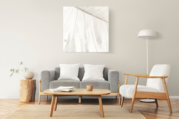 Cadre photo sur un mur avec un intérieur scandinave