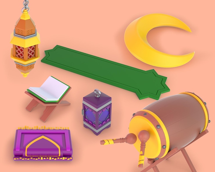 Photo gratuit cadre ramadan avec lanternes et côté perspective du tambour