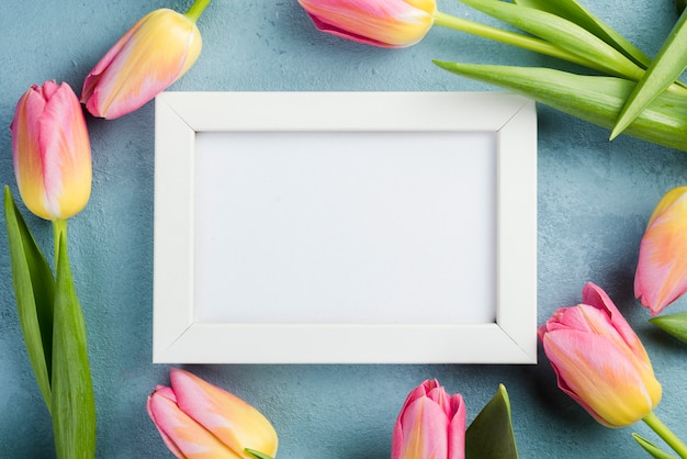 Photo gratuite cadre de tulipes avec cadre blanc