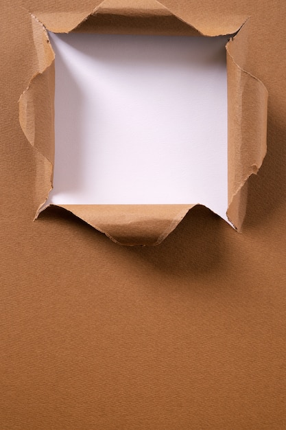 Cadre vertical de fond de trou carré de papier brun déchiré