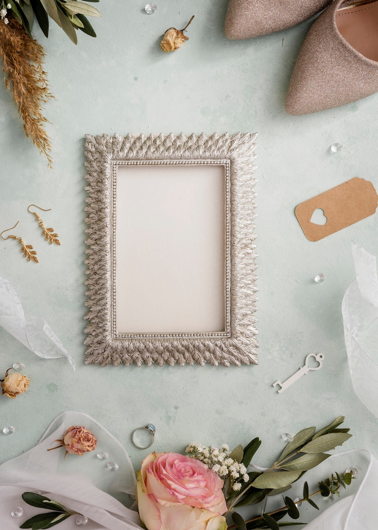 Photo gratuit cadre vue de dessus et ornements de mariage