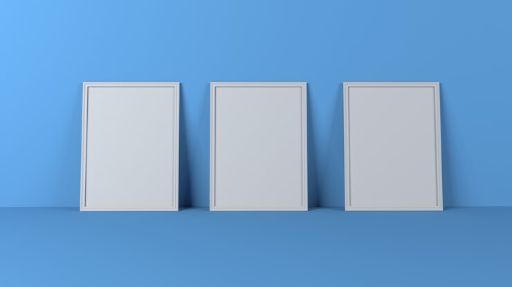 Photo gratuit cadres photo vierges 3d sur un mur vide
