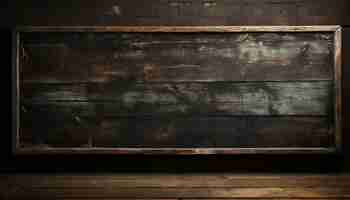 Photo gratuite des cadres de planches en bois durci sur un tableau noir antique sur un mur rustique généré par l'intelligence artificielle