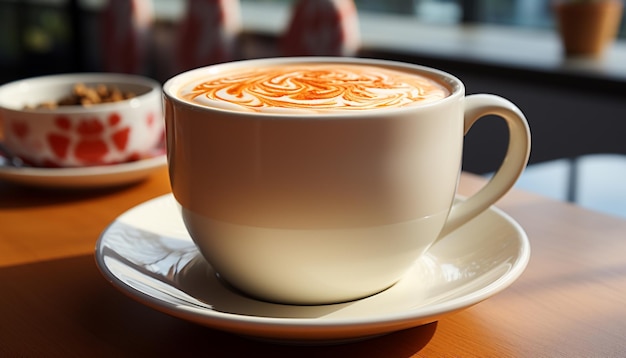 Photo gratuite café fraîchement moulu dans une tasse mousseuse parfaite pour la détente générée par l'intelligence artificielle