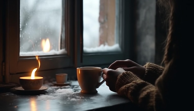 Le café réchauffe les nuits d'hiver apporte le bonheur à l'intérieur généré par l'IA