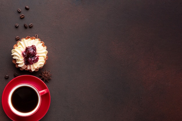 Café et savoureux espace de copie de gâteaux