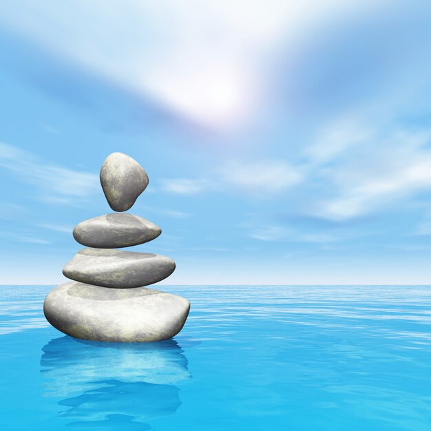 Cailloux 3D en équilibre dans l&#39;océan