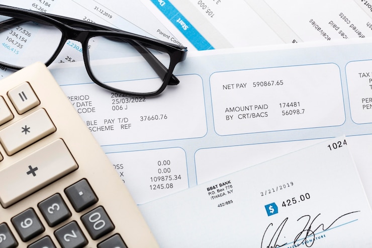 Photo gratuit calculateur et arrangement des documents