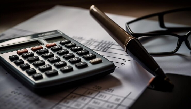 Photo gratuit une calculatrice et des lunettes sont posées sur une feuille de papier.