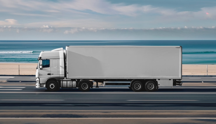 Photo gratuit un camion de cargaison vide sur la route