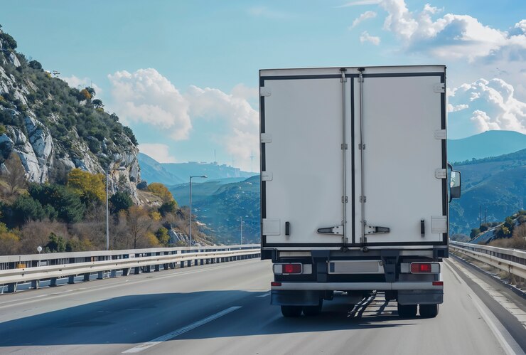 Photo gratuit un camion de cargaison vide sur la route