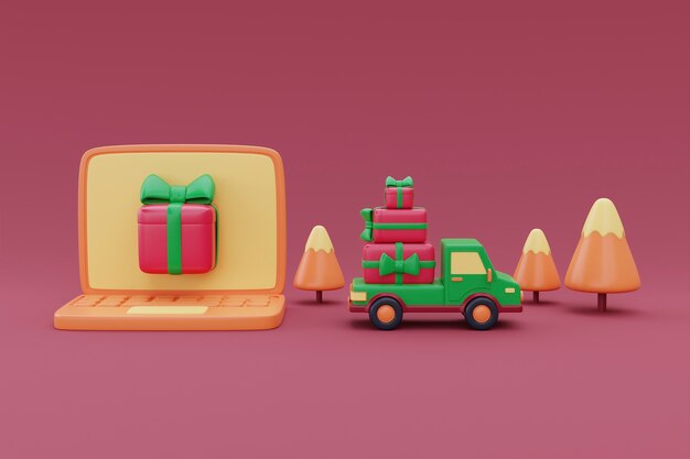 Camion vert livrant des cadeaux de Noël