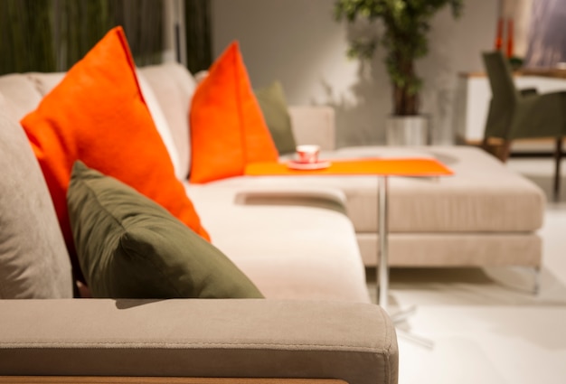 Photo gratuite canapé blanc avec des coussins orange