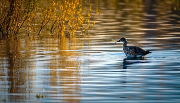 Photo gratuite un canard colvert nage dans un étang tranquille, une réflexion générée par l'ia