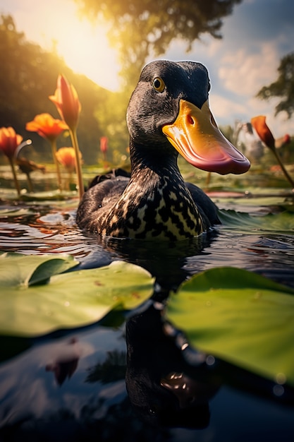 Photo gratuite canard vivant dans la nature