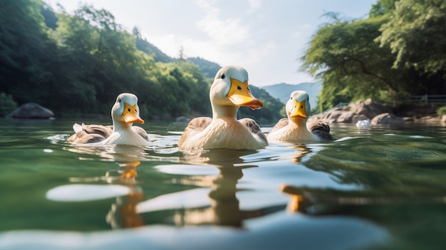 Canards mignons vivant dans la nature