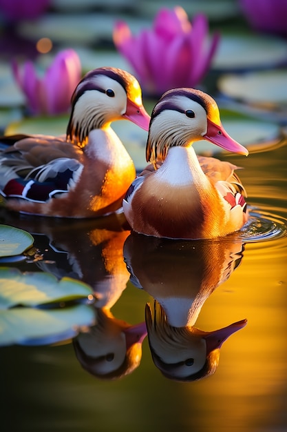 Photo gratuite canards mignons vivant dans la nature