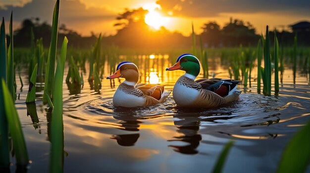 Canards mignons vivant dans la nature