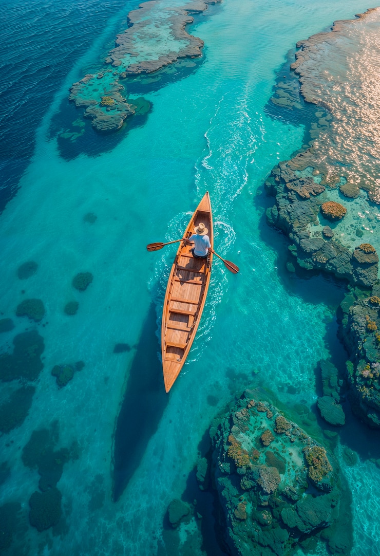Photo gratuit canoë sur l'eau turquoise dans le paradis