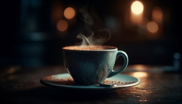 Cappuccino frais sur une table en bois rustique à la vapeur générée par l'IA