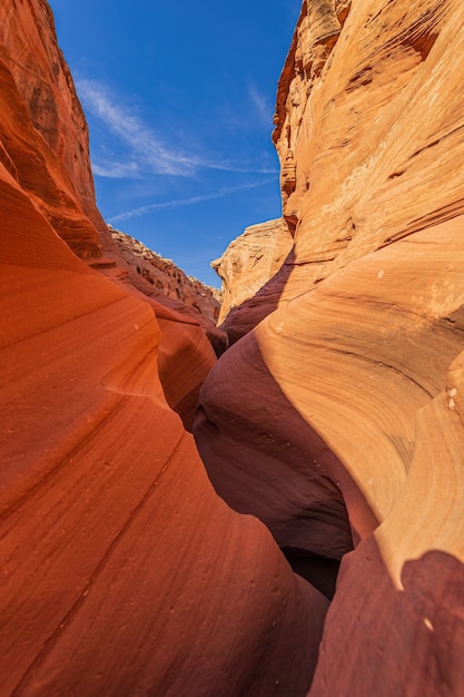 Capture verticale d'un point d'eau dans un paysage de canyon sous la lumière du soleil