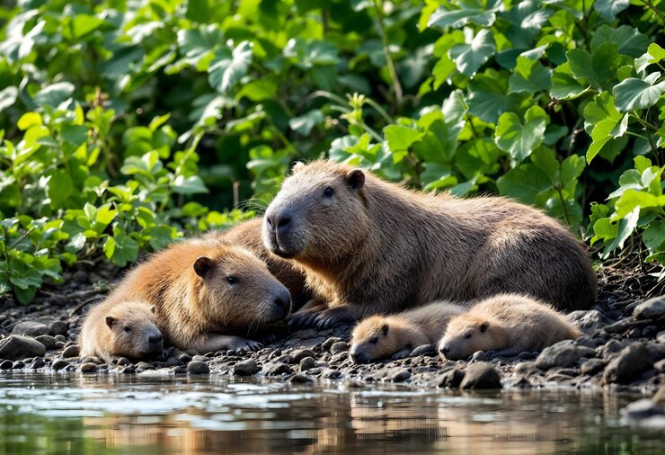 Photo gratuit les capybares adorables dans la nature