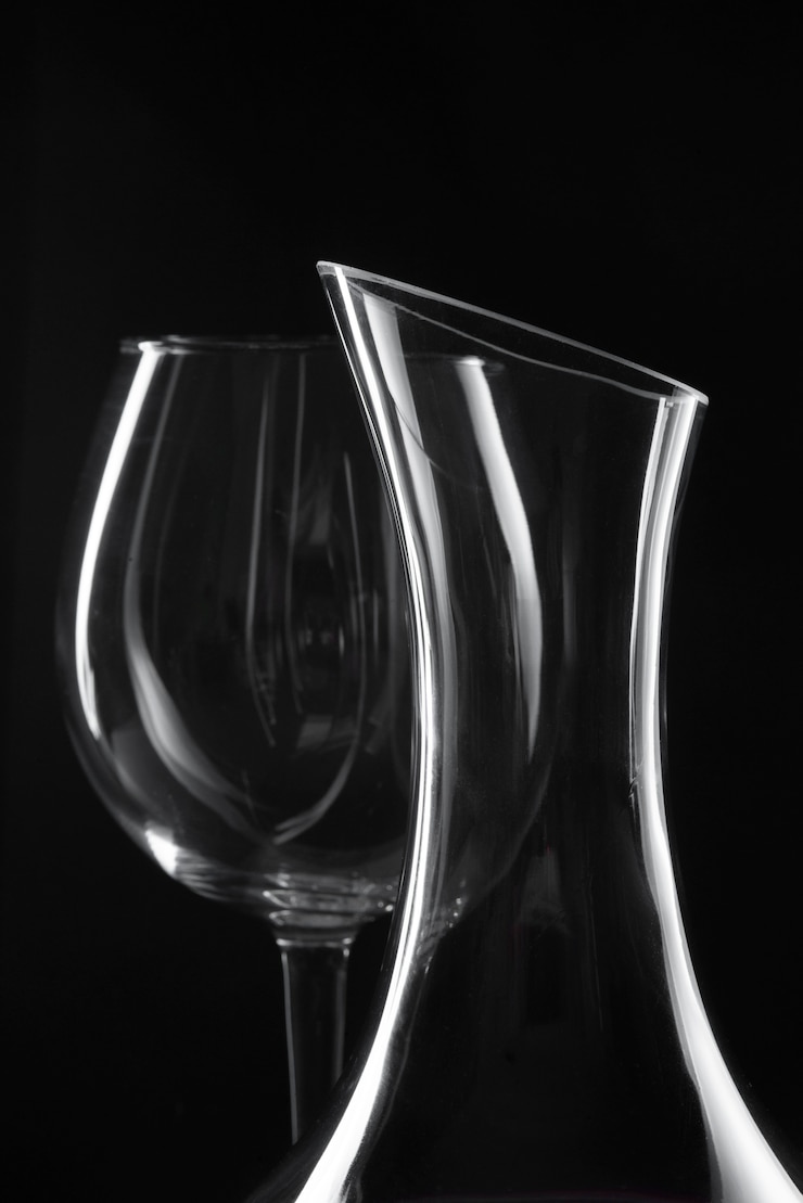 Photo gratuit carafe et verre à vin avec fond sombre