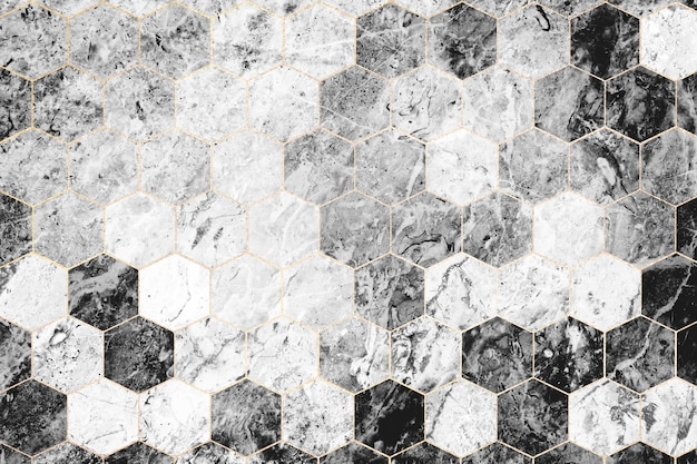 Photo gratuite carreaux de marbre gris hexagonaux à motifs