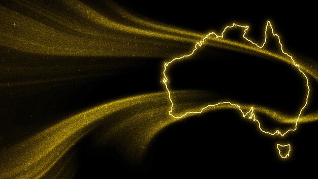 Carte de l'Australie, carte de paillettes d'or sur fond sombre