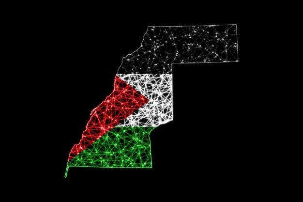 Carte du Sahara occidental, carte des lignes de maillage polygonales, carte des drapeaux