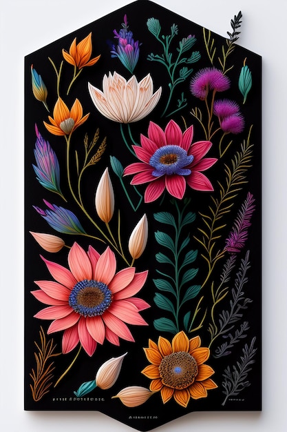 Photo gratuite une carte noire avec un motif floral dessus