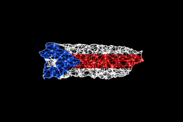 Carte de Porto Rico, carte de la ligne de maillage polygonale, carte du drapeau