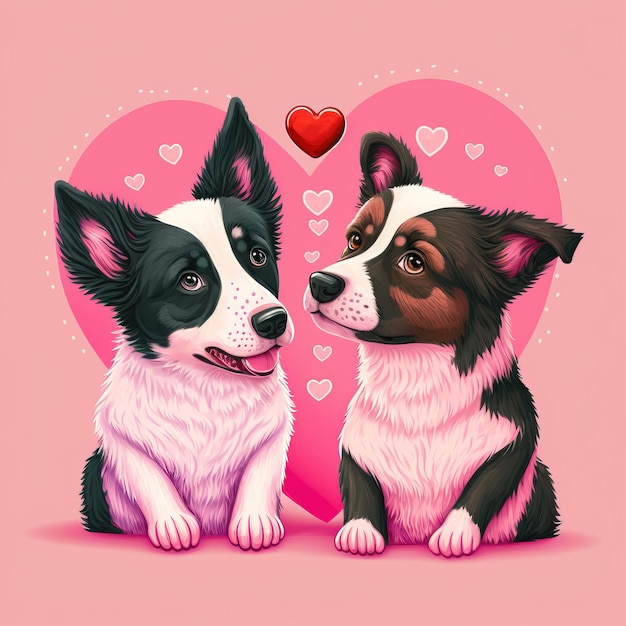 Photo gratuite carte de saint valentin mignonne avec des chiens carlin de dessin animé embrassant des personnages génératifs ai