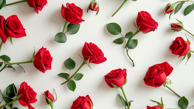 Carte de Saint Valentin avec des roses rouges sur fond blanc