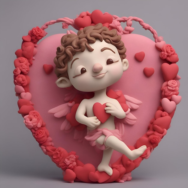 Carte de voeux Saint Valentin Cupidon avec rendu 3D coeur