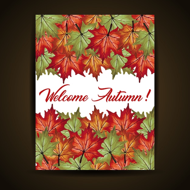 Cartes d&#39;automne Automne avec des feuilles rouges, orange, jaunes et vertes