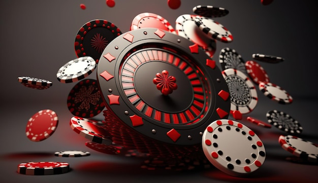 Cartes à jouer et jetons de poker Fly Casino Roulette Casino concept sur fond sombre Generative Ai