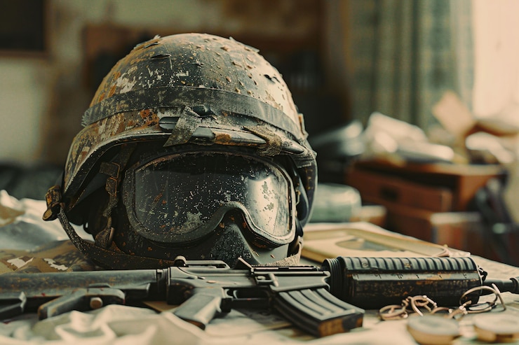 Photo gratuit le casque du soldat est une nature morte.
