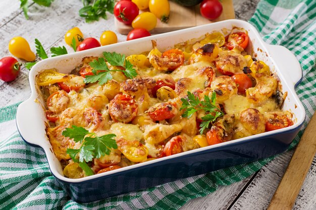 Casserole végétarienne de légumes aux courgettes, champignons et tomates cerises