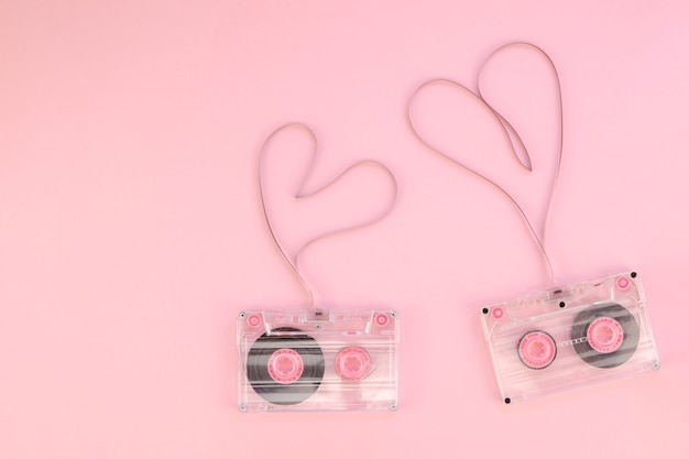 Cassette à cassettes avec coeurs vue de dessus
