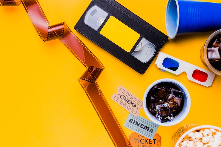 Photo gratuit cassette vidéo avec celluloïd