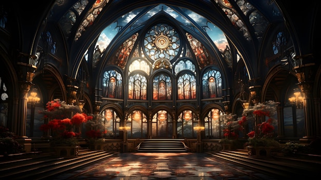 Photo gratuite cathédrale gothique intérieur arrière-plan majestueux