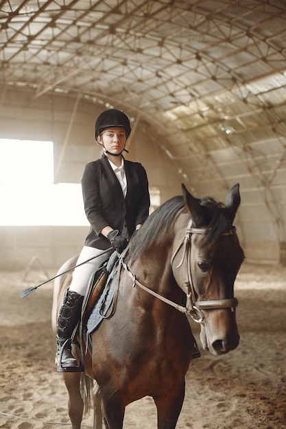 Le cavalier s'entraîne avec le cheval