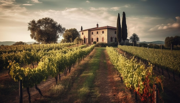 Photo gratuite cave rustique dans la région du chianti coucher de soleil tranquille généré par l'ia