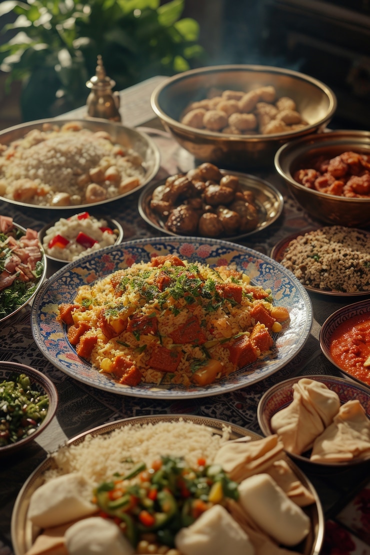 Photo gratuit célébration de l'aïd al-fitr avec une cuisine délicieuse