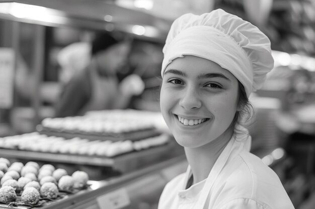 Célébration de la fête du travail avec une vue monochrome d'une femme travaillant comme chef.