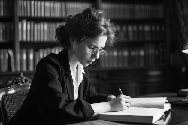 Célébration de la fête du travail avec une vue monochrome d'une femme travaillant à son travail