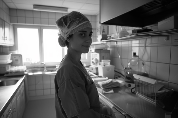 Photo gratuite célébration de la fête du travail avec une vue monochrome d'une femme travaillant à son travail