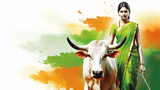 Célébration de la fête de la République de l'Inde art numérique avec une vache